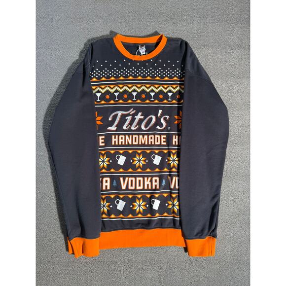 Tito’s Vodka Graphic Crewneck Sweatshirt Men XL Ugly Christmas Orange Holiday - Picture 1 of 9